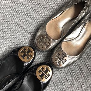 Tory Burch Silver Snakeskin Ballet Flats